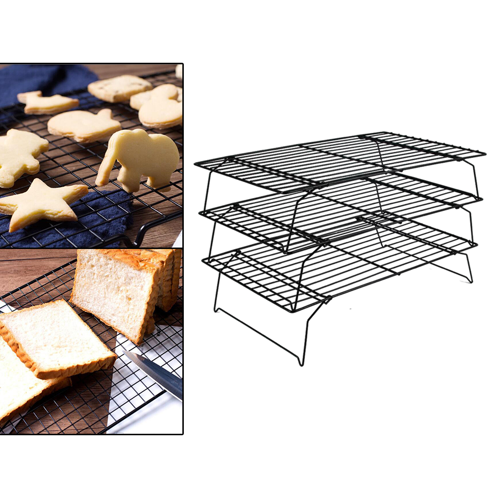 3 Tier Cooling Rack Wire Bakeware Bake Cookie Stand Stackable Iron Cake Rack for Cooking Roasting and Grilling, Rust Resistant