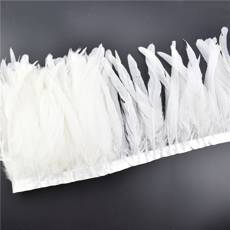 2 Meter reines weißes Hahnschwanzfeder-Besatzband für Kleidung, Federn, Näharbeiten, DIY-Hochzeitsaccessoires, Dekoration – Detail 1
