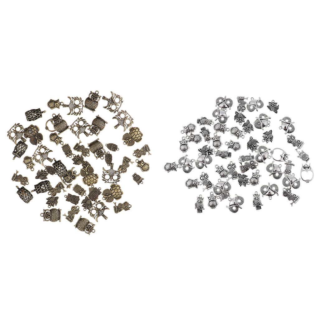 50pcs Antique Silver / Bronze Owl Charms Pendants Carfts DIY