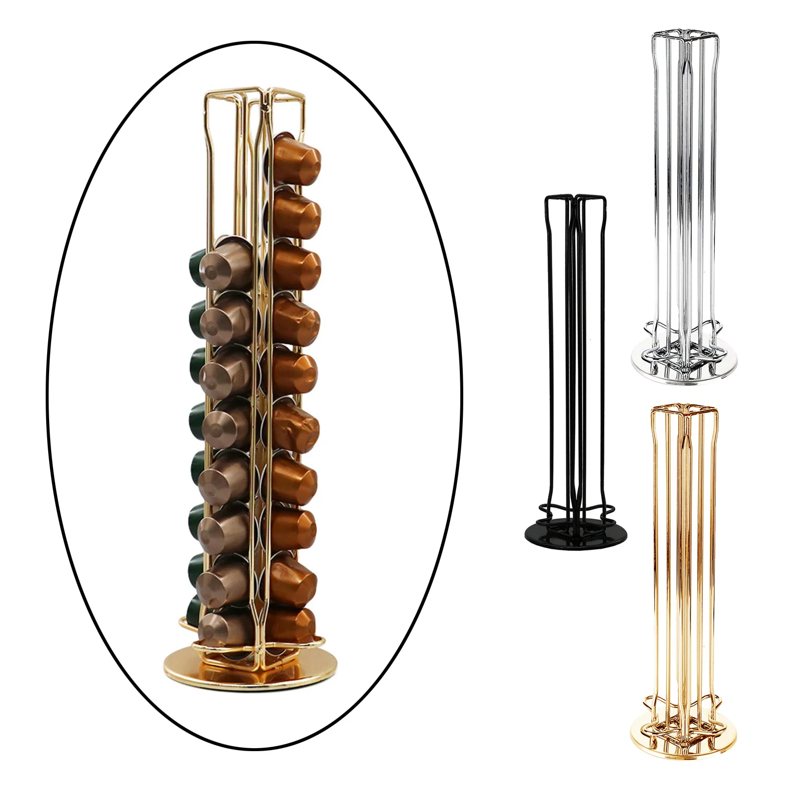 Capacity of 40 Iron Wire Coffee Pod Capsule Holder Rotatable Tower Storage Dispenser Fits for Nespresso  Cafe Shop Store