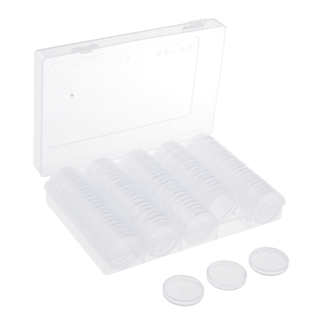 100 Pieces Transparent 20.5mm Coin Display Storage Box Round Capsules Set