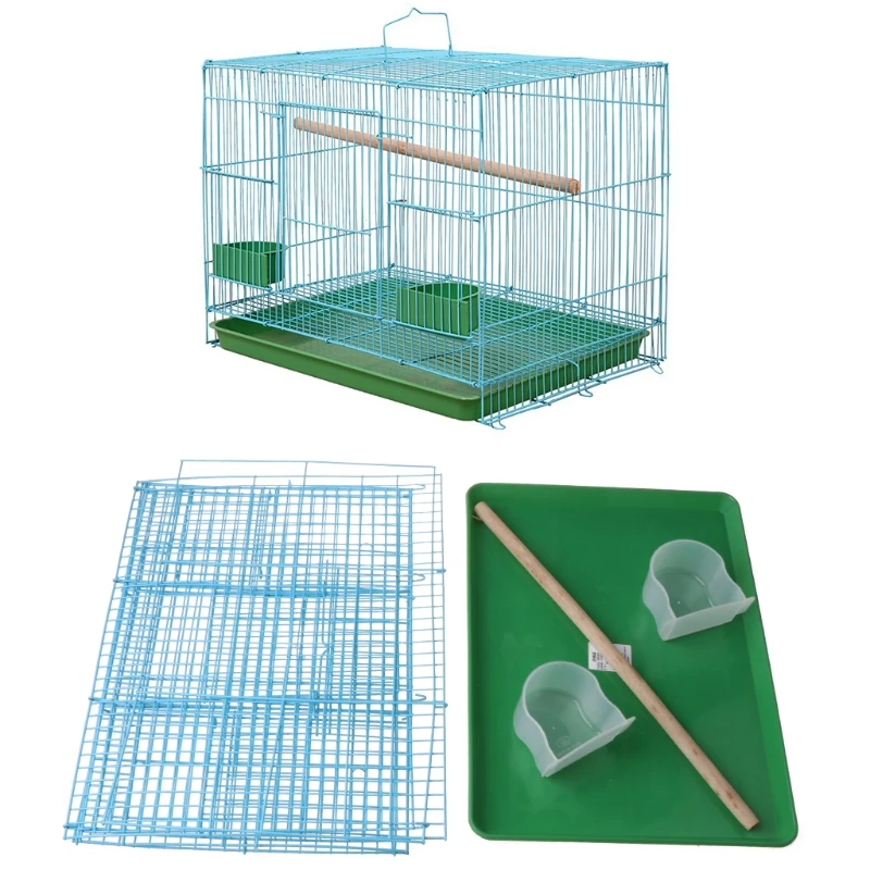 petite cage rectangulaire en fil de fer pour petits oiseaux et canars équipée bâton debout pour oiseaux et de mangeoires