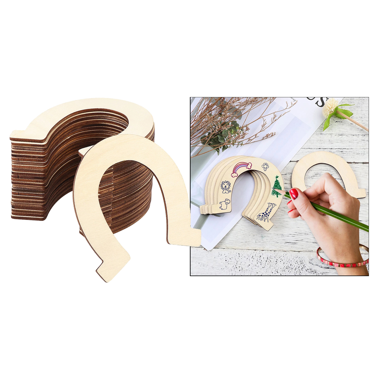 Wooden Slices Horse Shoes Shape Unfinished Wood Pieces for Birthday Decor