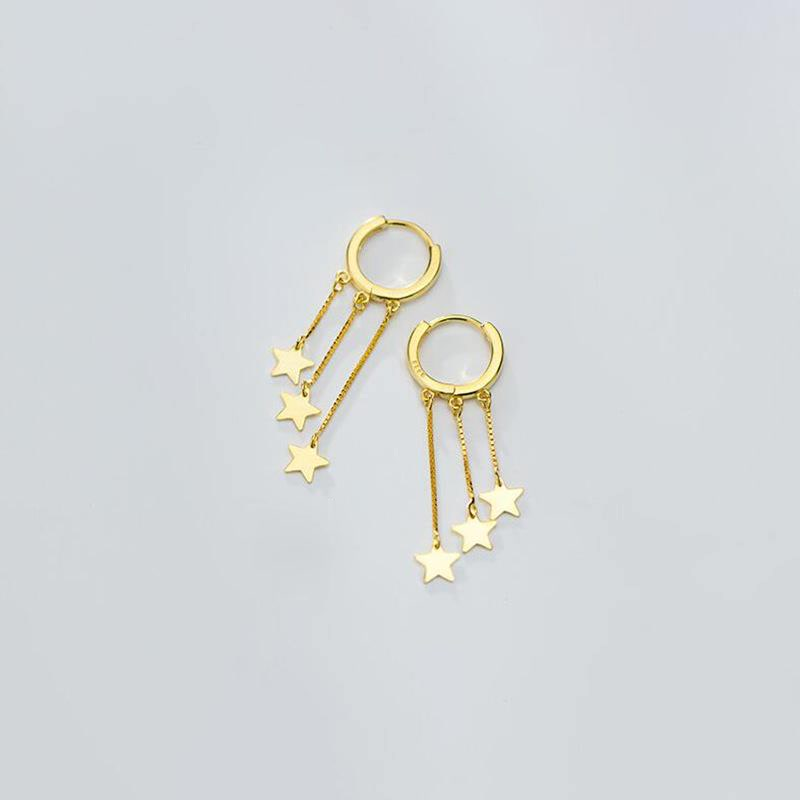 VOQ Neue Mode Stern Quaste Kleine Creolen Damen Weiblichkeit 14K Gold Anhänger Ohrringe Schmuck – Detail 7