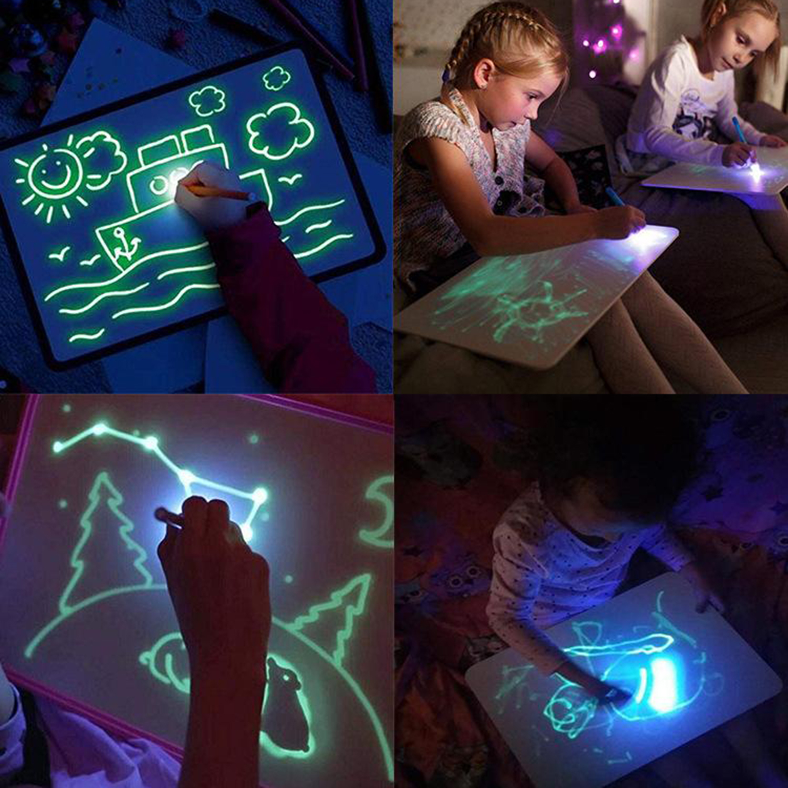 Magic Luminous Drawing Board  With Light-Fun Sketchpad Board Fluorescent Pen and Template For Kids Children