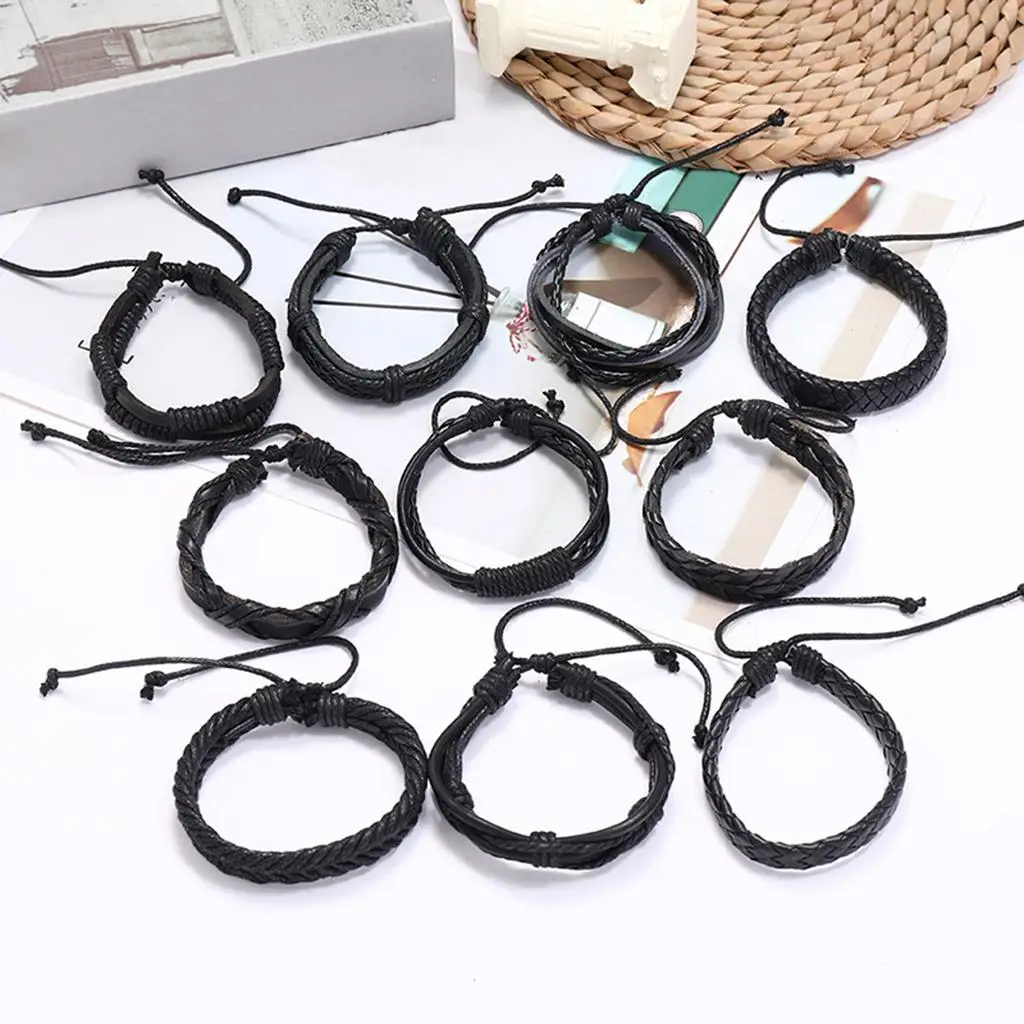 10 Pieces Braided Leather Bracelet Handmade Jewelry Wholesale Vintage Fashion Bangle for Sisters Men Friendship Couples Boys