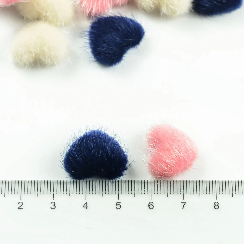 30pcs Heart Mink Fur Covered Buttons Flatback for Sewing Decoration 15x20mm