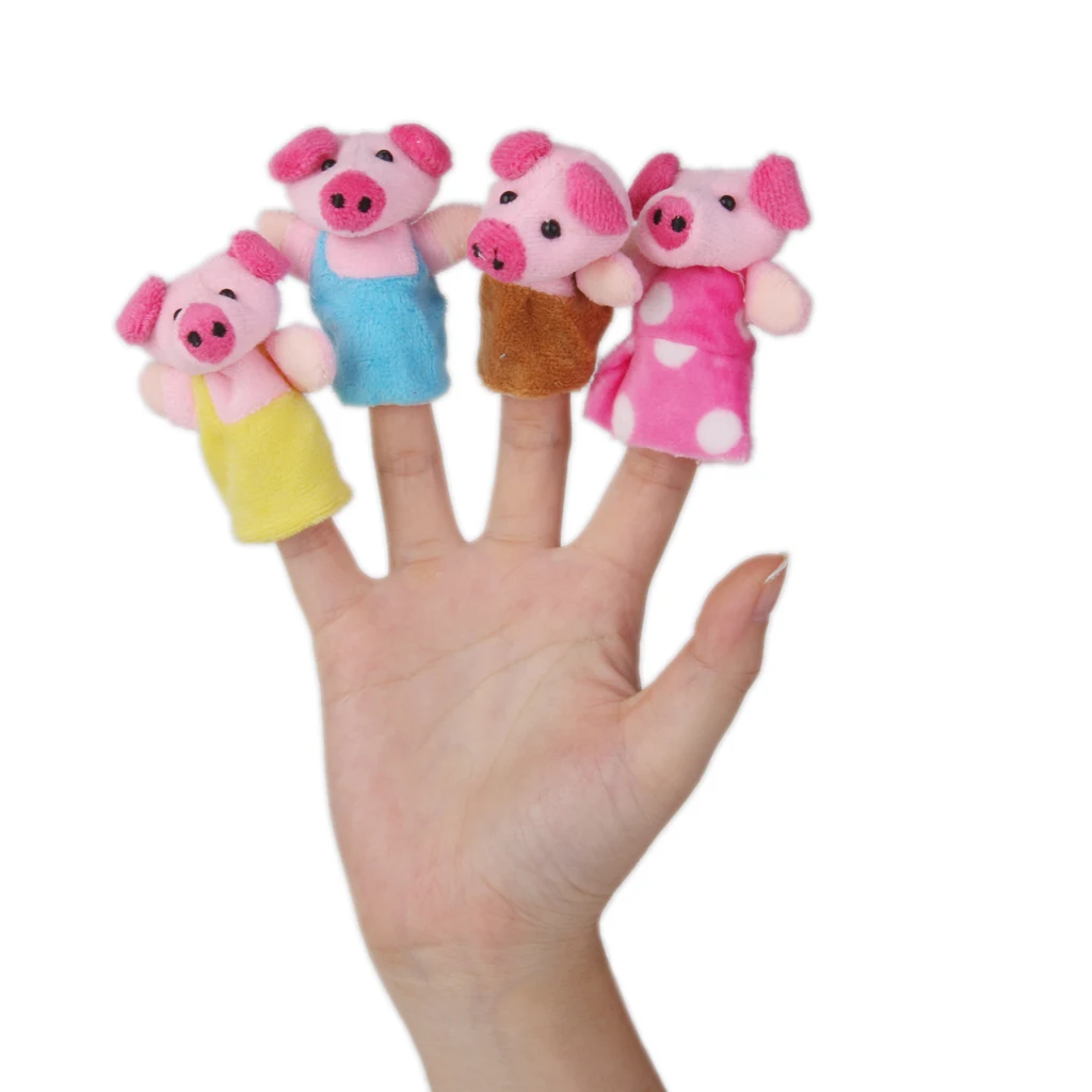 Set of 8 Three Little Pigs Story Velvet Finger Puppets Kids Educational Toy