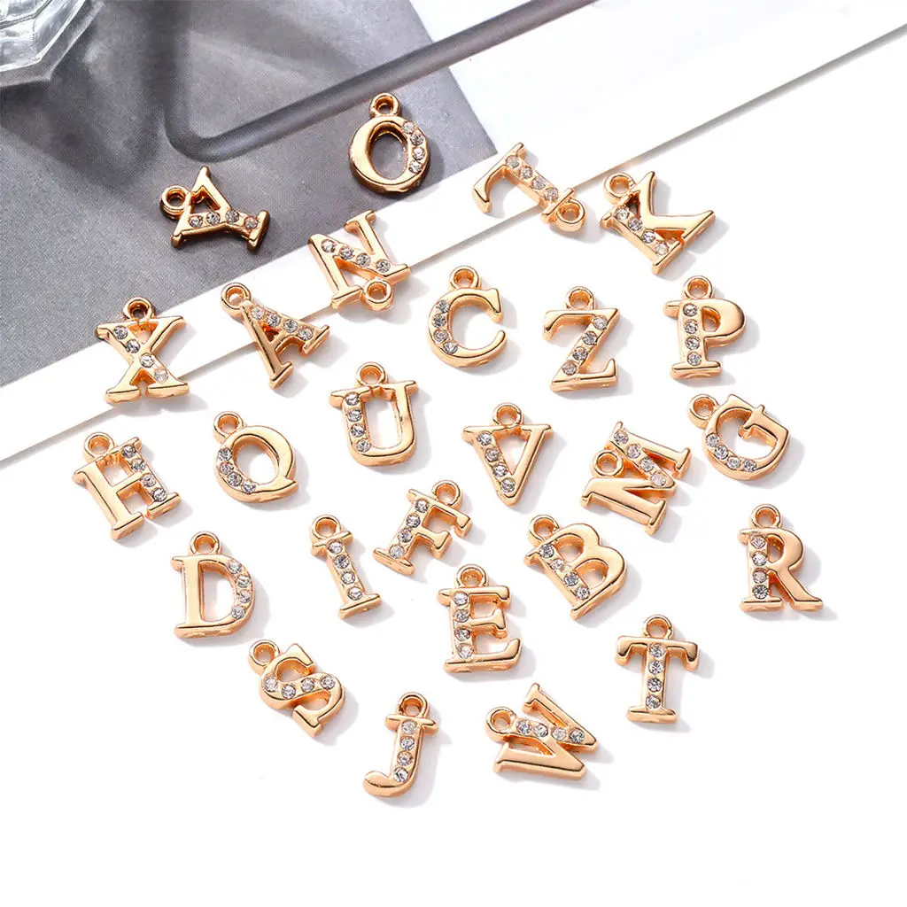 26Pcs A-Z Letters Alloy Crystal Charms Pendants Alphabet Initial Beads for DIY Necklace Car Bag Decorations Gift Craft Supplies