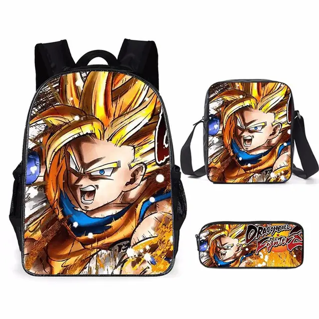 Fuleadture Cartoon Dragon Ball Goku Backpack 3 Pieces School Bag Pencil Bag Shoulder Bag Sets for Boys Teenagers, Kids Unisex, Size: One size, Other