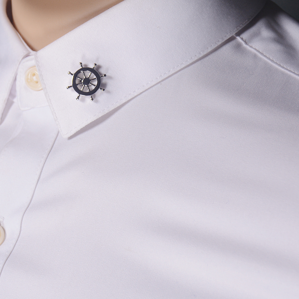 Uniform Shirt Lapel Pin Badge Shirt Collar Pin Brooch Nautical Ship Steering