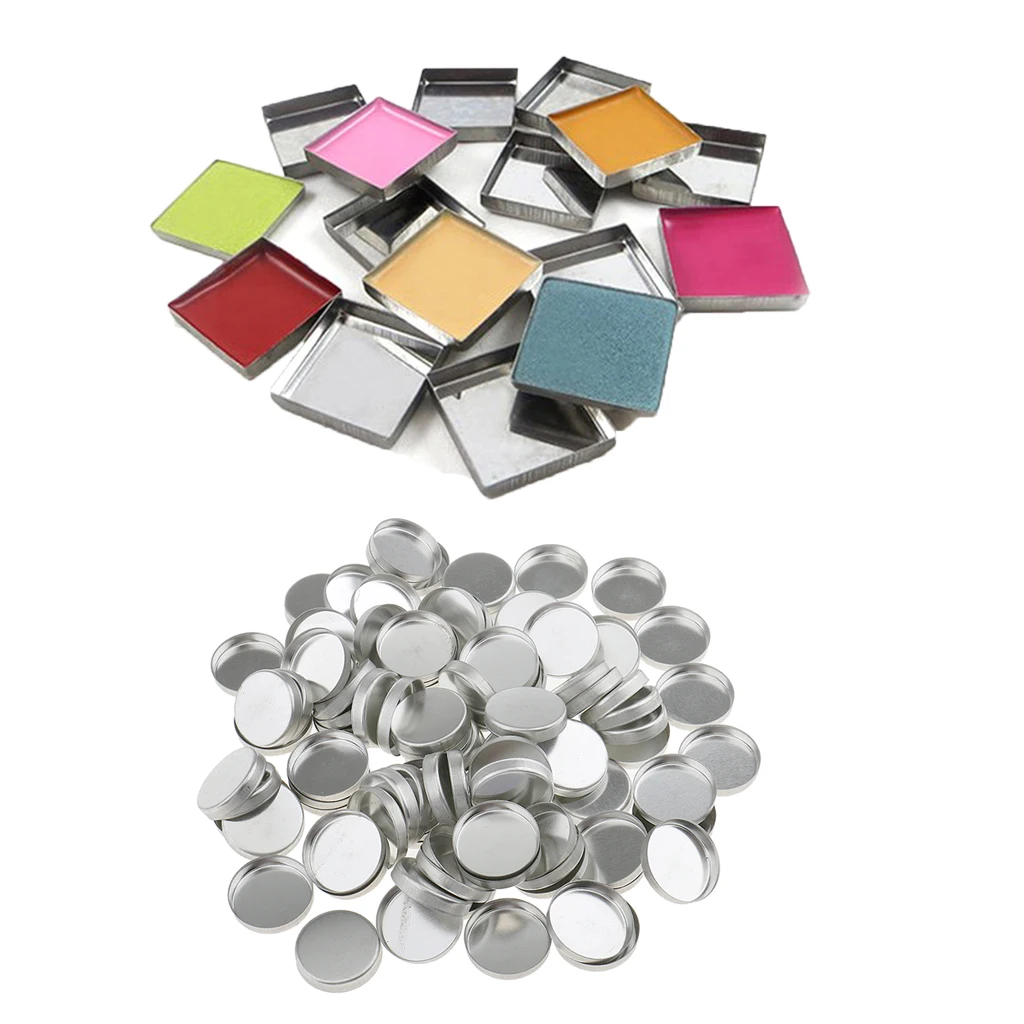100pcs Round Square Cosmetic Empty Eyeshadow Blush Pigment Eye Shaddow Makeup Pans For Magnetic Palette Box