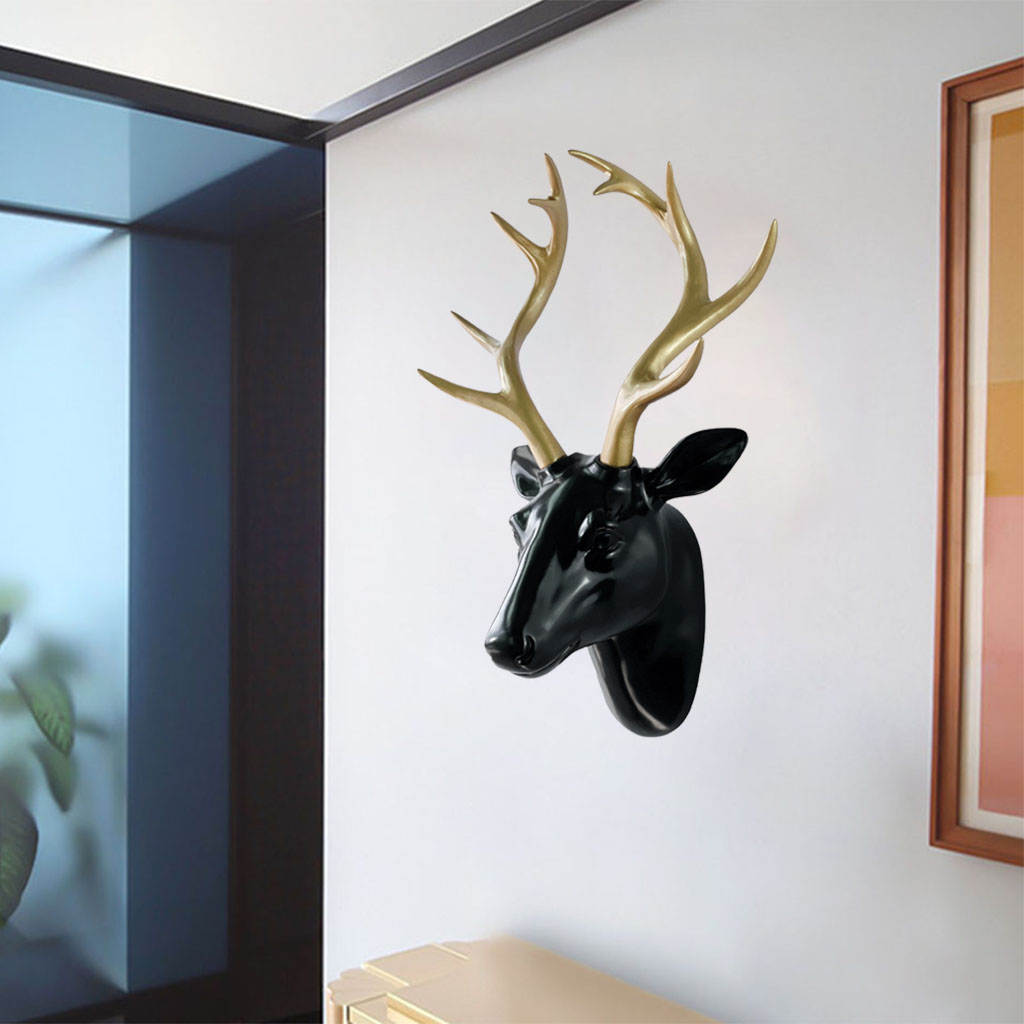 3D Deer Head Statue Wall Mount Animal Figurines Home Office Decor