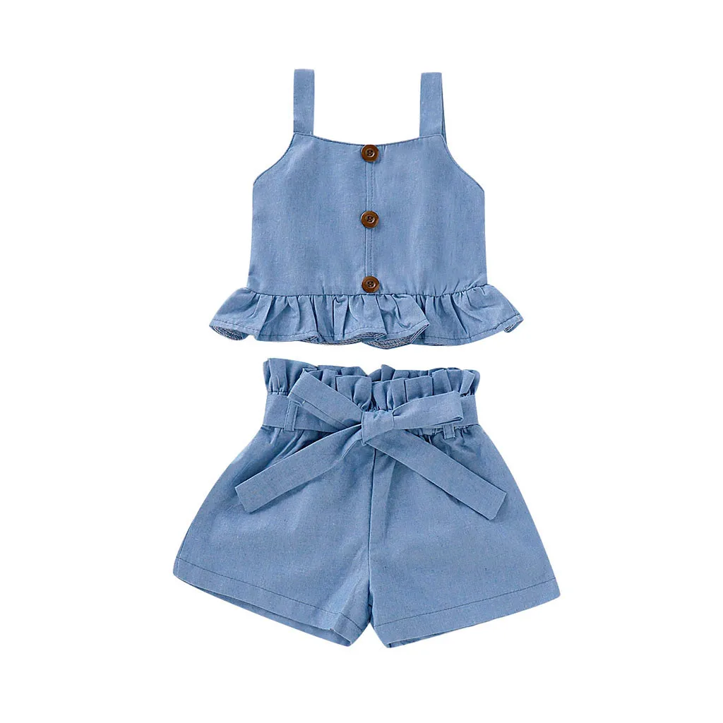 Summer Breeze Toddler Baby Girl Sleeveless Ruffle Vest and Bow Shorts