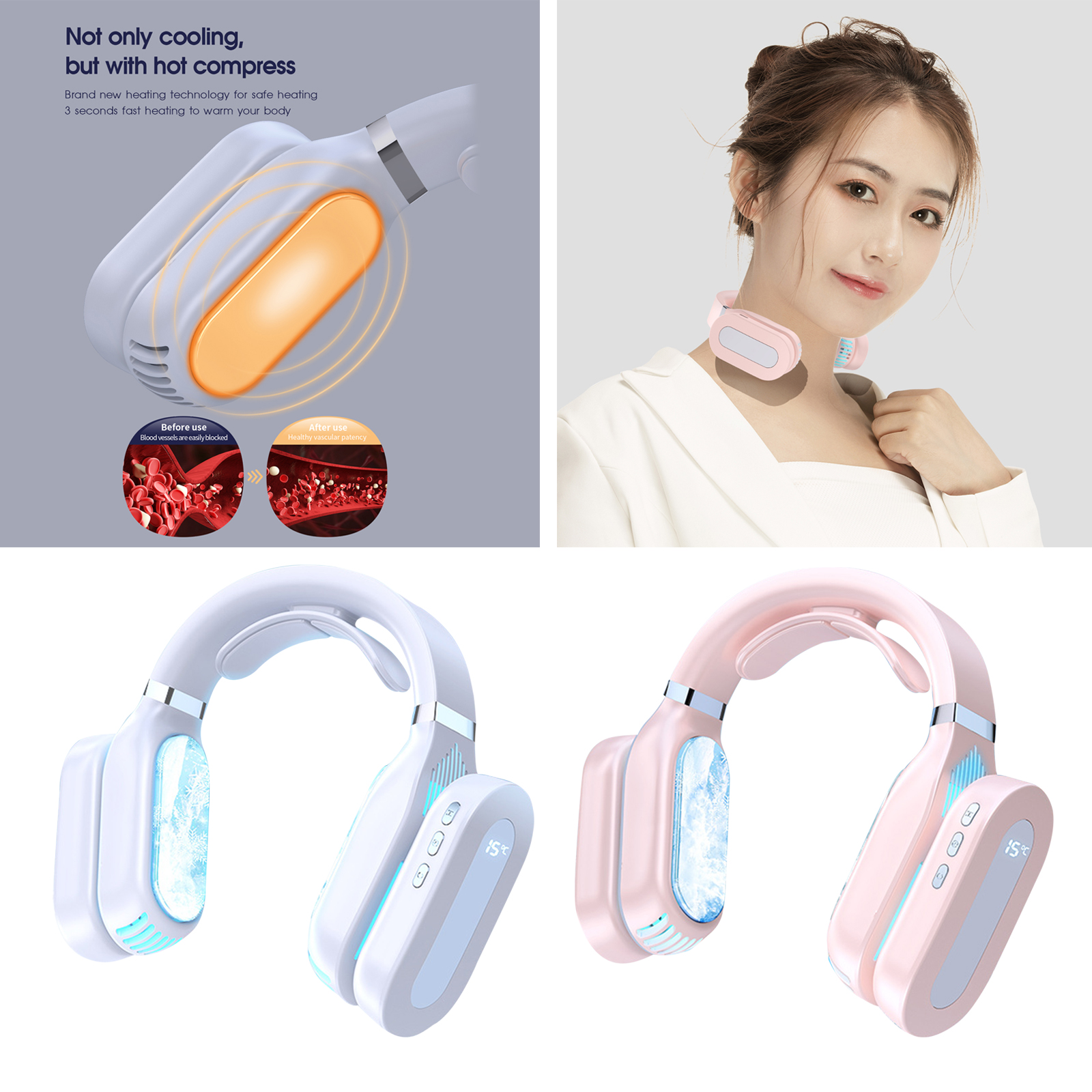 Dual Function Portable Lazy Neck Fan Neckband 3-Speed Mode Hand Free Bladeless Cooling & Warmer Fan for Winter & Summer 2600Mah