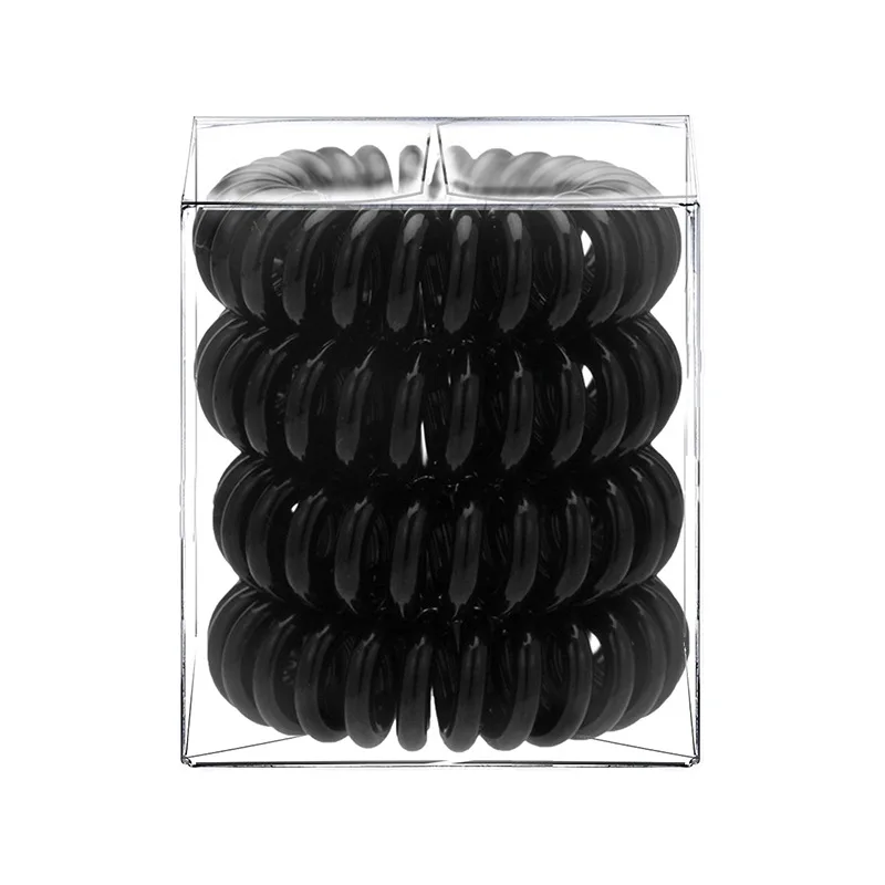 4 Pcs/Box Telephone Wire Elastic Hair Rubber Bands Transparent Spiral Hair Ties Rings Gum for Women Girls Hair Accessories silver hair clips