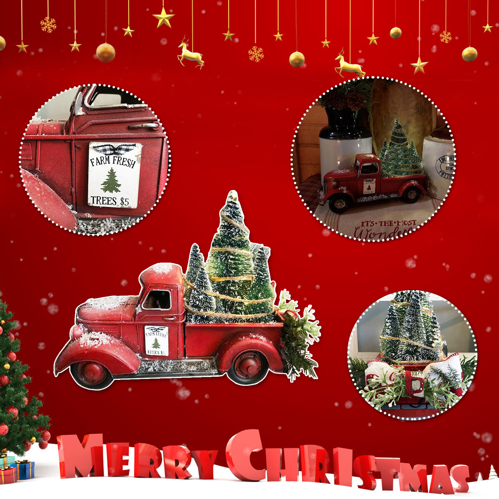 2022 Vintage Resin Classic Pickup Red Truck W/Tree Farms House Rustic Decor Christmas Adornos De Navidad Noel Home Decoration|Pendant & Drop Ornaments| - Aliexpress