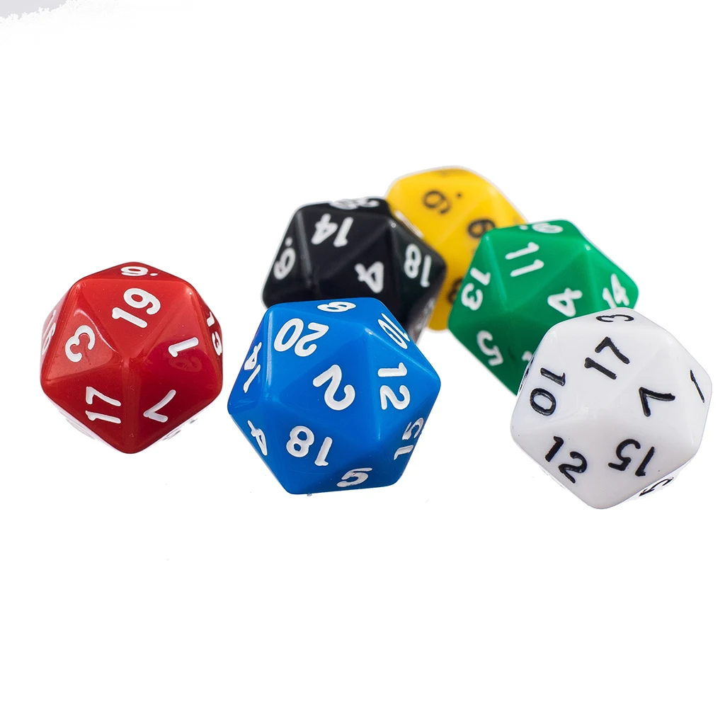 6 Pcs D20 Gaming Dice Twenty Sided Die RPG D&D Six Opaque Colors