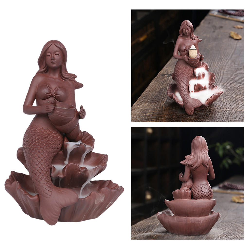 Ceramic Incense Burner Waterfall Backflow Incense Holder, Novelty Mermaid Censer Artistic Tea House Incense Burning Stand