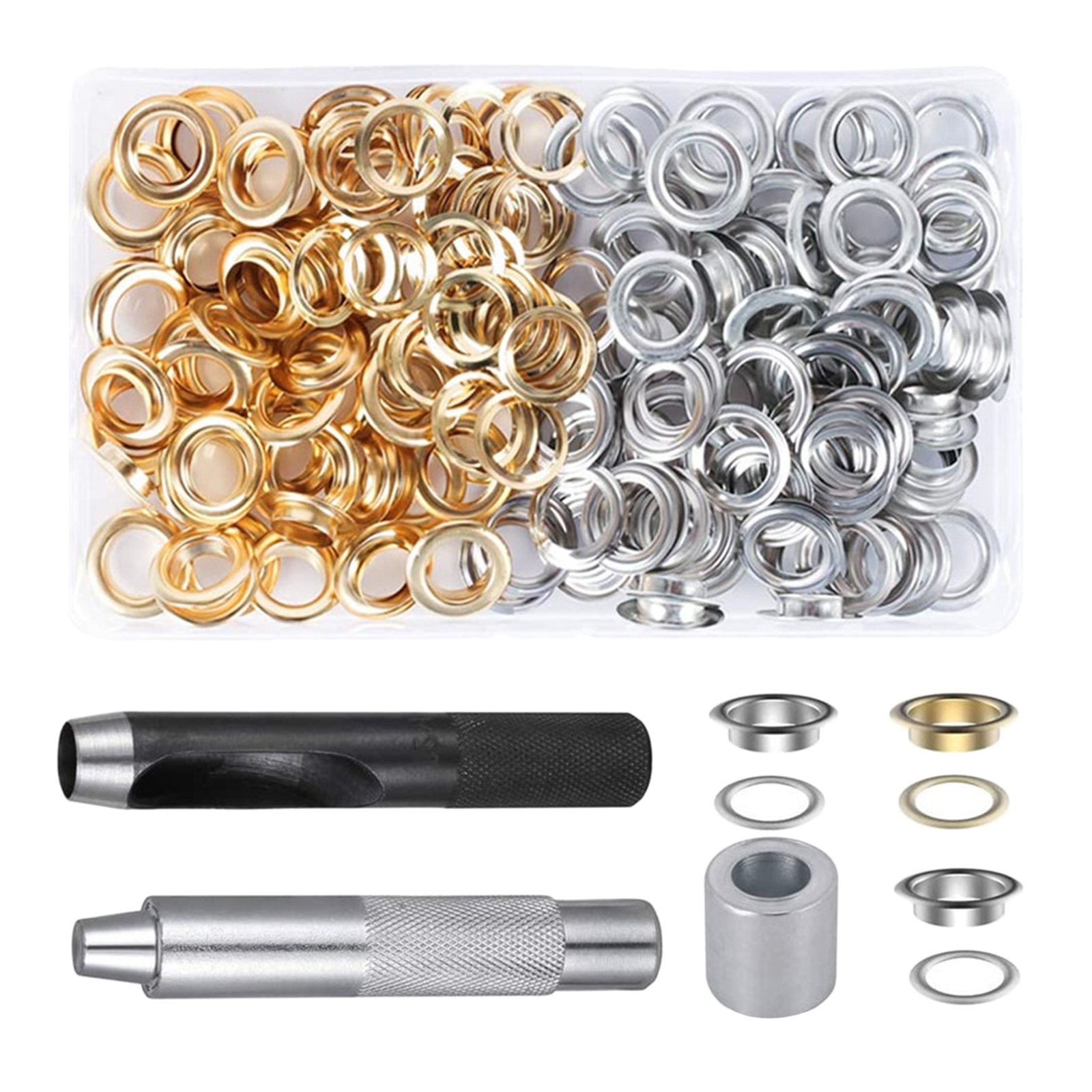 120 sets Grommet Eyelets with Washer, 3 Grommet Setting Tool Storage Box for Tarpaulin Fabric Craft Making Leather Crafting