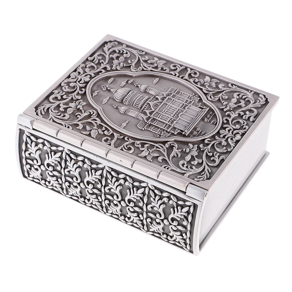 Retro Castle Engraved Book Shape Jewelry Box Case Container Trinkets Holder