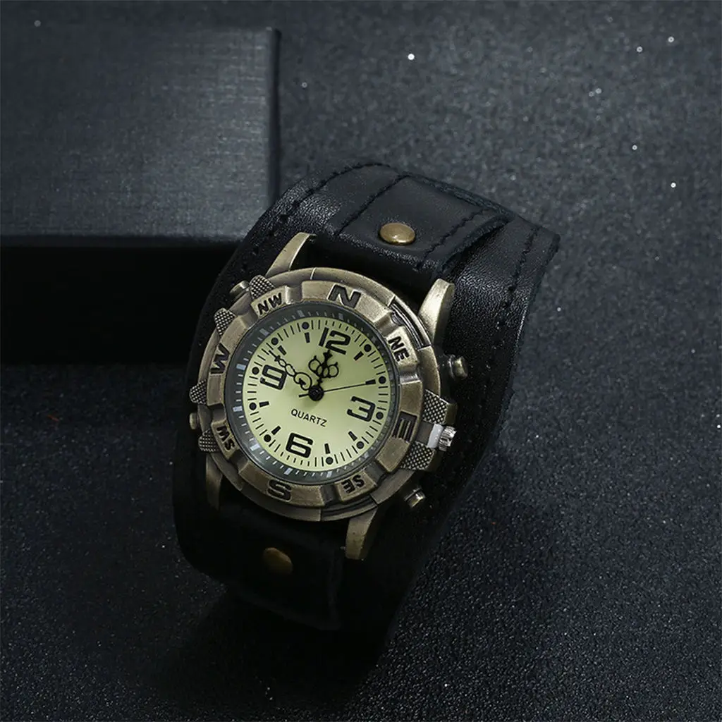 Watch Bracelet Cuff Hybrid Design Genuine Leather Wristwatch for Men Punk Vintage Bracelet Cuff Hybrid Design