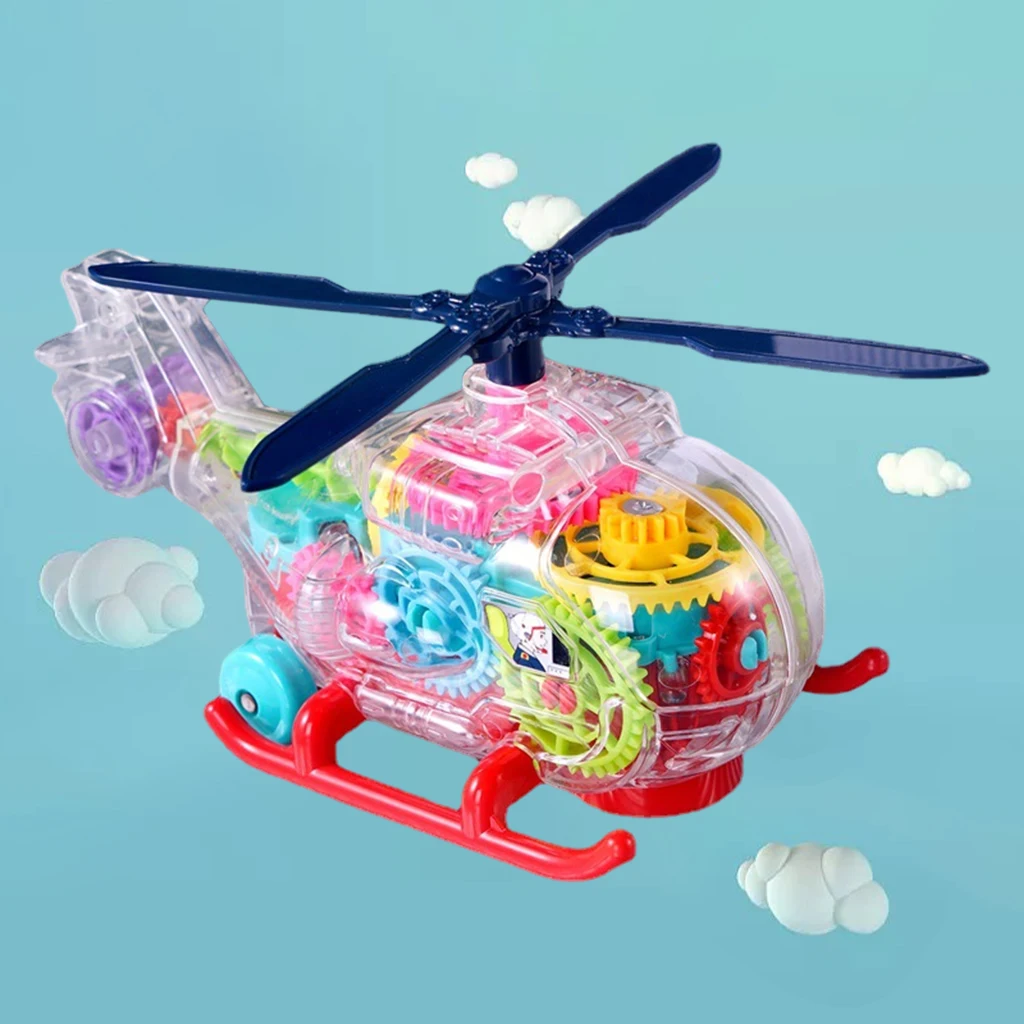 Transparent Gear Helicopter Toy Model Rotating Lighting Music Aircraft Toys Learning Motor Skills Hand-eye Coordination for Boy