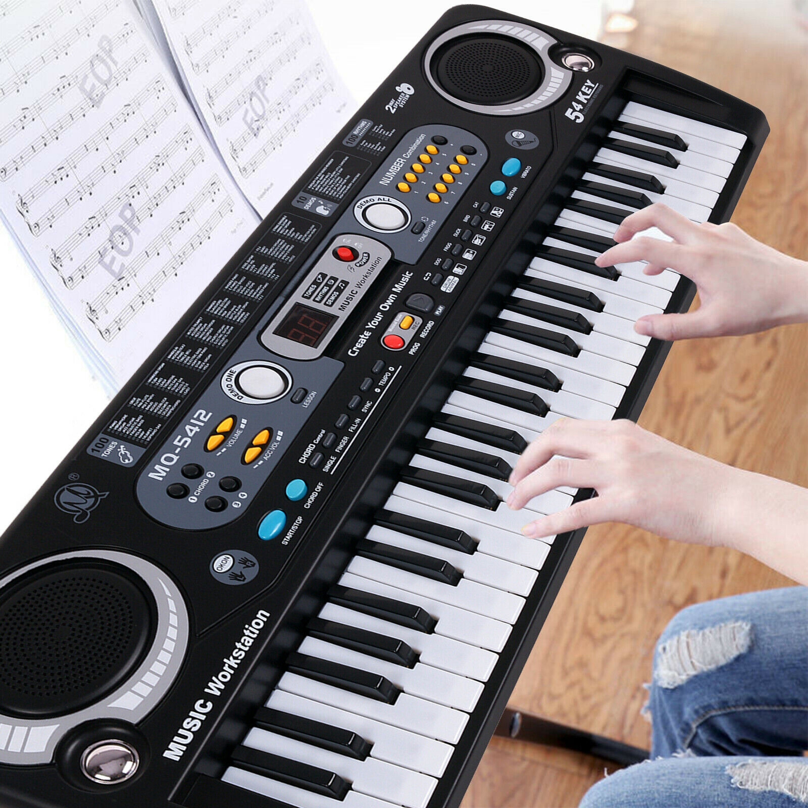 Portable Keyboard Piano 61 Keys Digital Music Key Board with Microphone USB Type