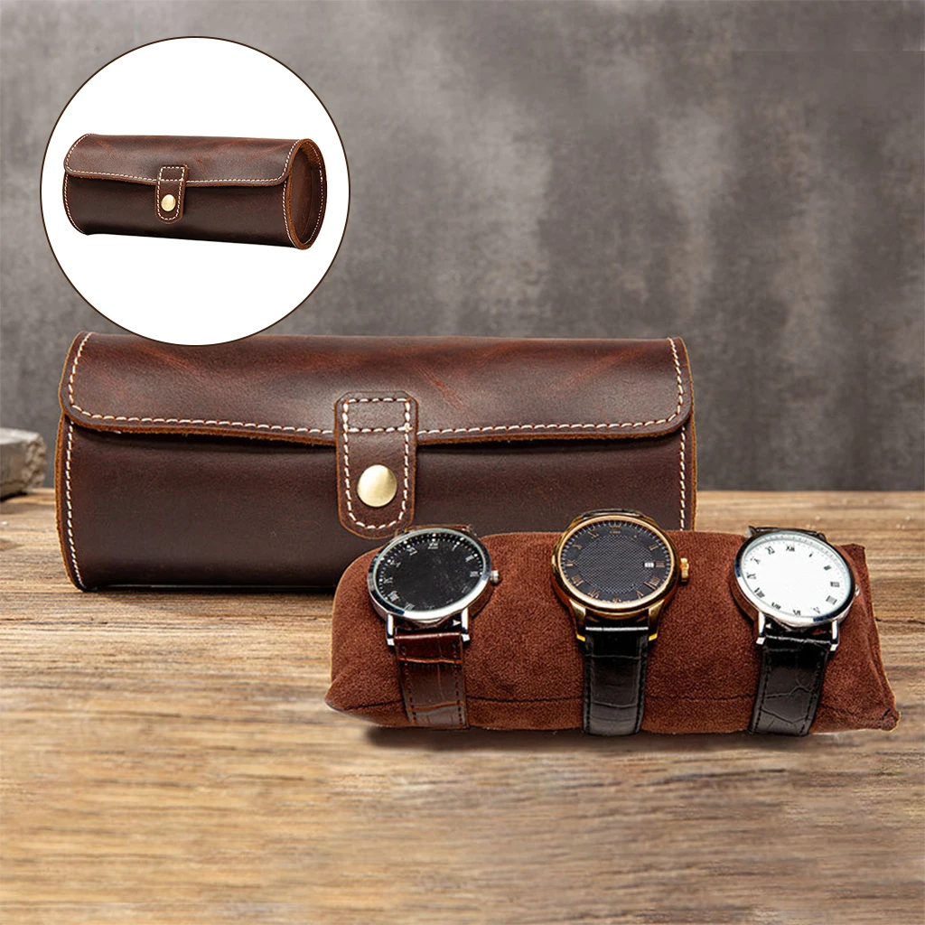 Leather Watch Roll Travel Case Portable Watch Rolls Box Organizer for Man
