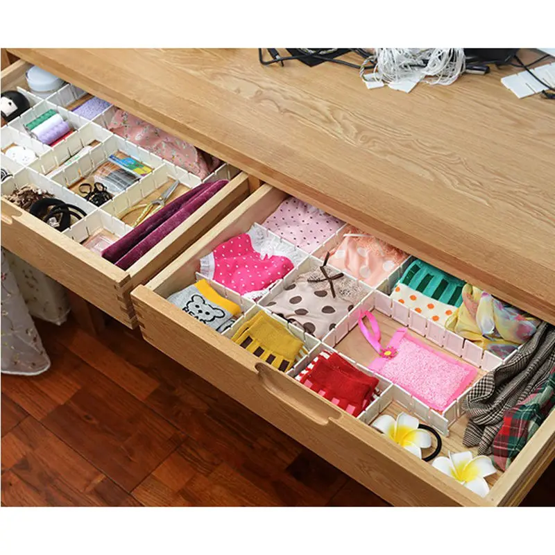 6Pcs DIY Grid Drawer Divider Household Necessities Plastic Storage Organizer for Desk Closet Drawer Dresser Trunk Space Cabinet