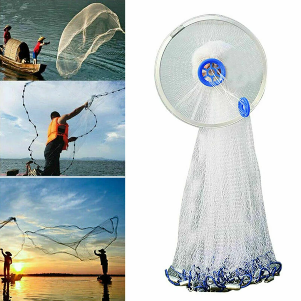 Durable Nylon Freshwater Cast Nets Fishing Trap Saltwater Fishing Cast Net for Bait Trap 2.4M 3M 3.6M