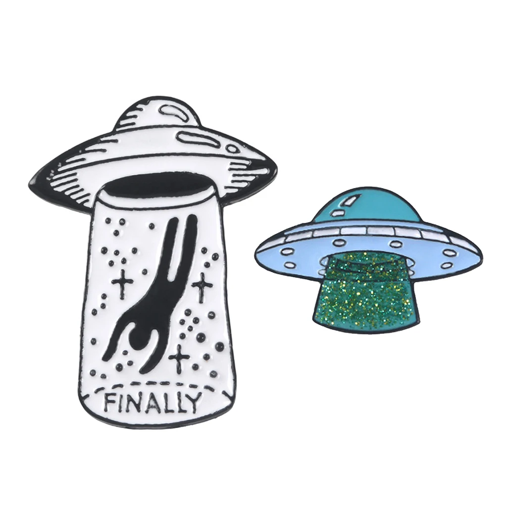 2pcs Cartoon Enamel Lapel Pin Brooch Lot Cute UFO Alien Jewelry Badge