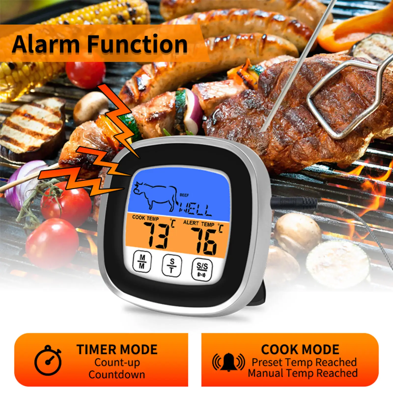 Precise Kitchen Thermometer with Probe and Timer Cooking BBQ Temperature for Cooking