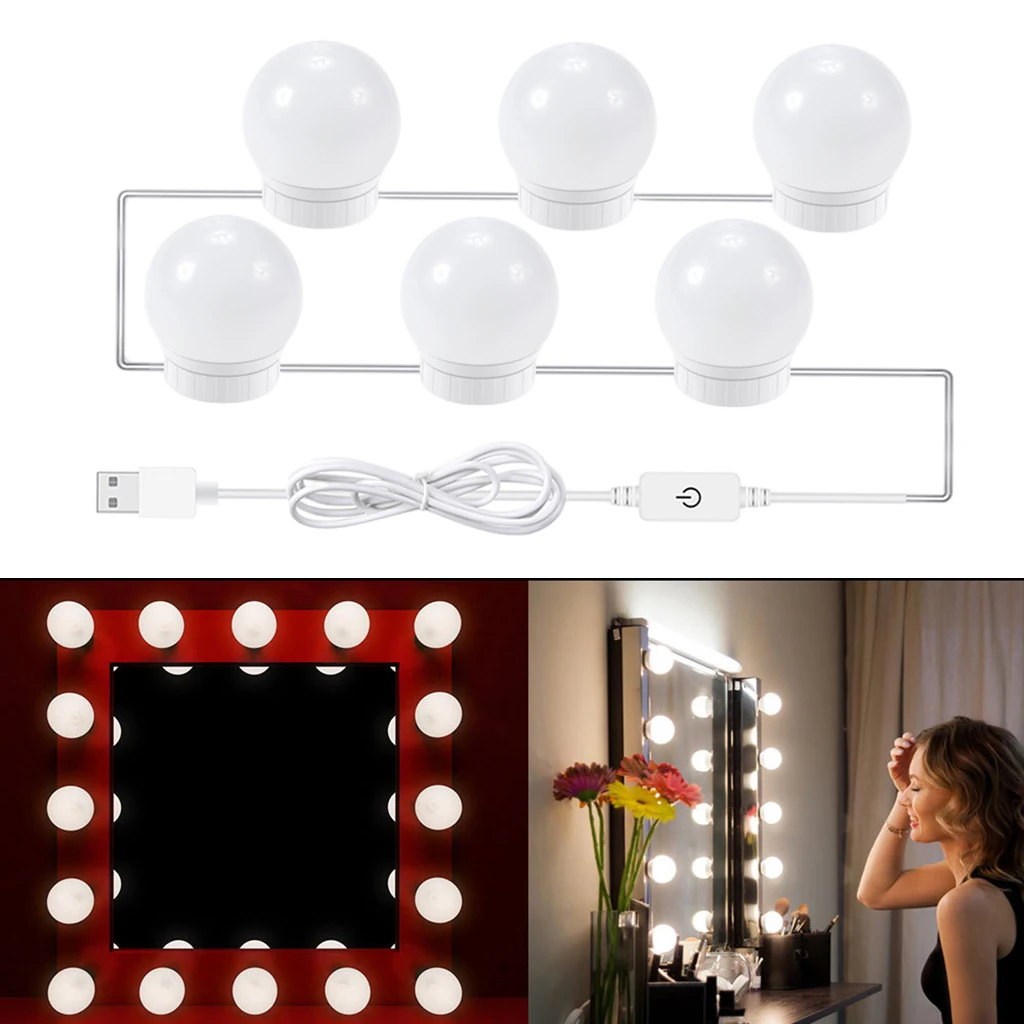 USB Makeup Mirror Lights Vanity Hollywood Style Dimmable for Bathroom Wall USB dresser Dressing Room Table Brightness Lamp