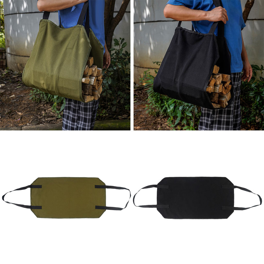 Waterproof Large Capacity Canvas Log Carrier Tote Bag Camping Picnic Outdoor Firewood Holder Storage with Handles for BBQ