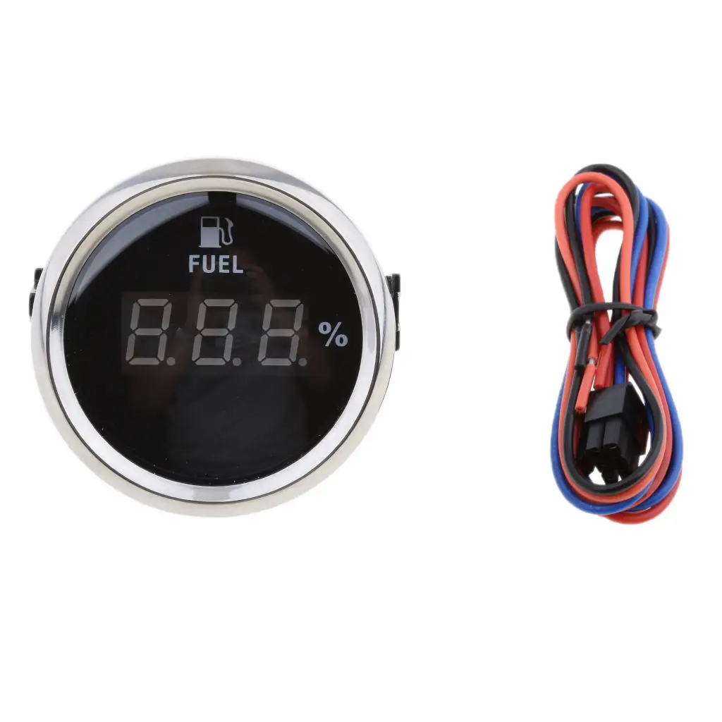 MagiDeal Marine Boat Digital Fuel Level Meter Gauge 0-190ohm 9-32V 52mm Black Chrome Water Sports Rowing Boats Dinghy Yacht