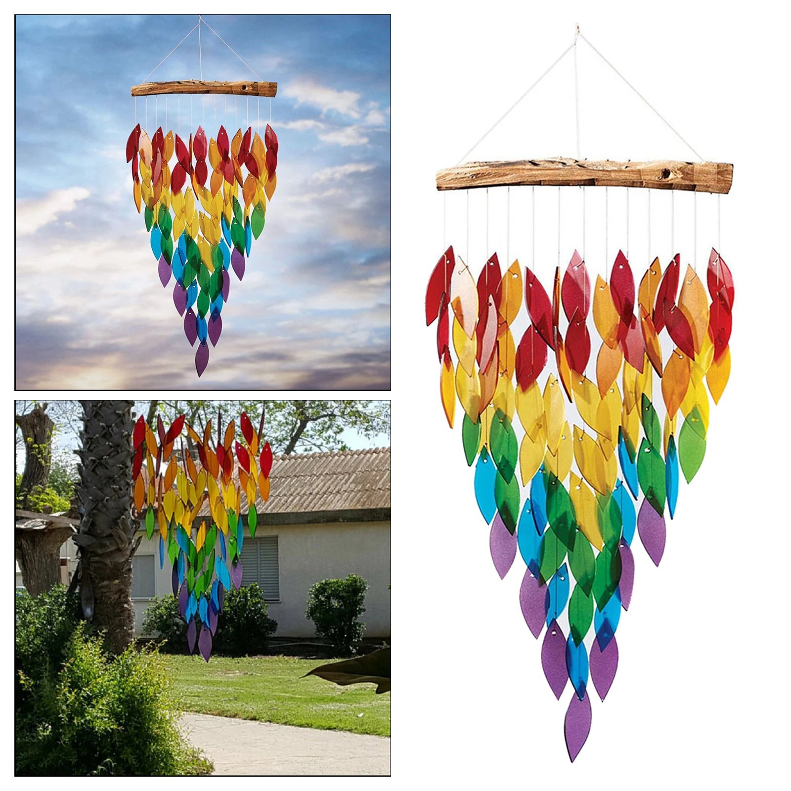 Leaves Rainbow Wind Chimes for Garden Yard Patio Natural Beautiful Sound