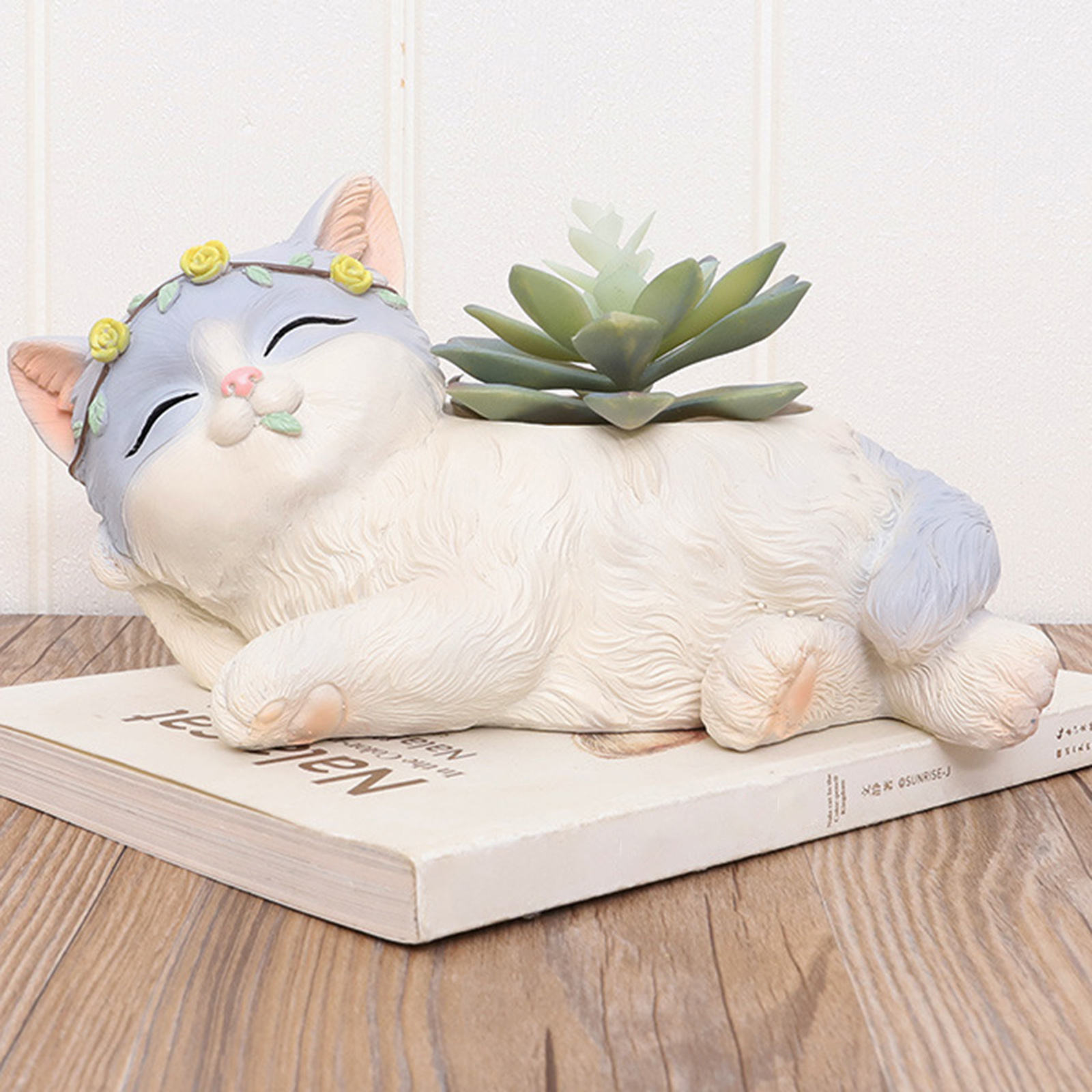 Mini Cartoon Flower Pots Home Decoration Vase Resin Cat Shape Planter for Home Garden Office Desktop Decoration
