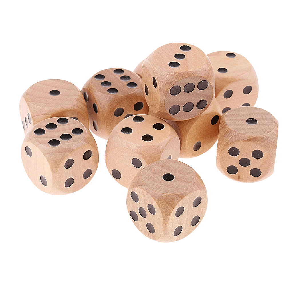 10Pieces Wooden Dice D6 Six Sided Dotted Dice For 