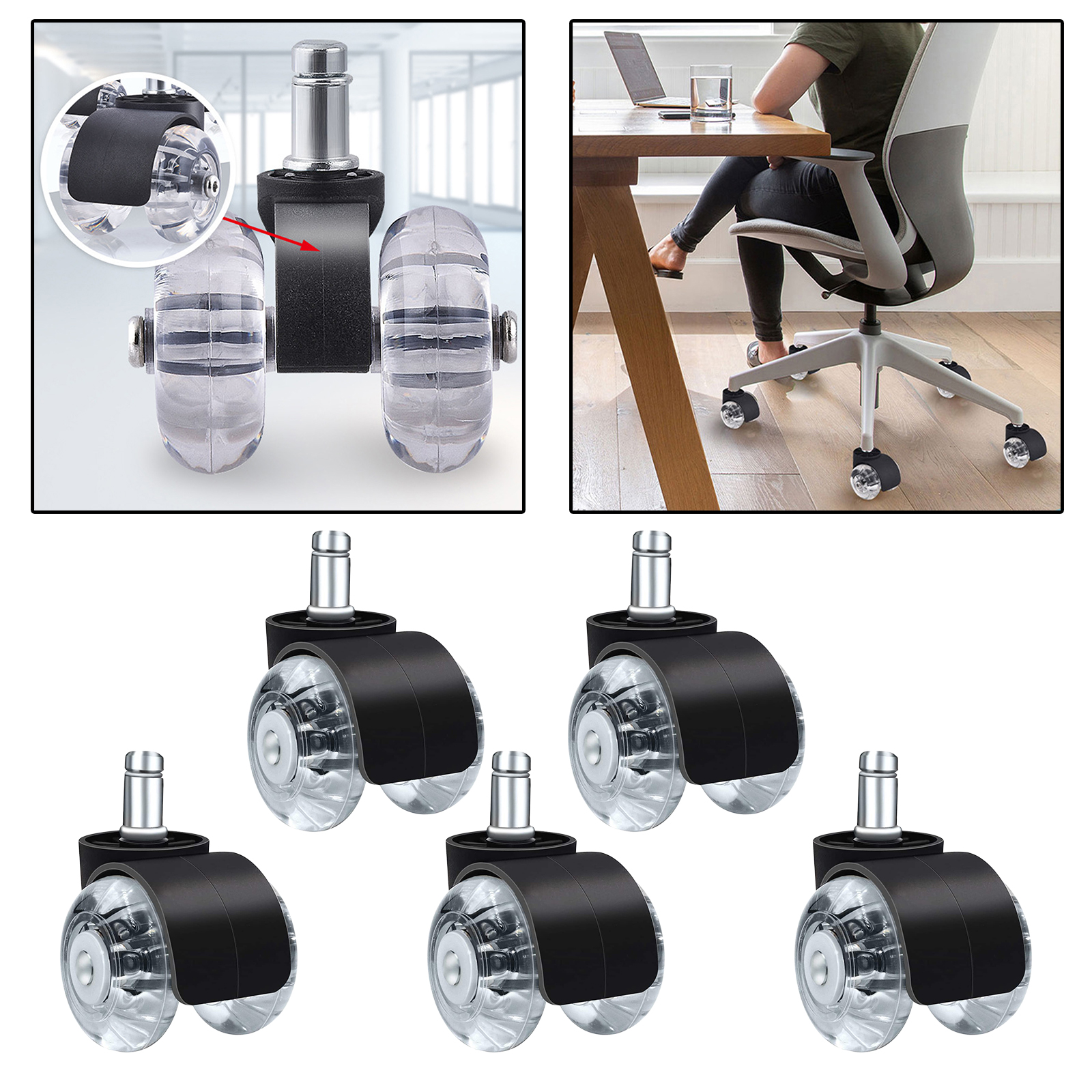 5 Pcs Replacement Heavy Duty Computer Swivel Office Chair Caster Wheels Set Floor Rollers Furniture Accessories