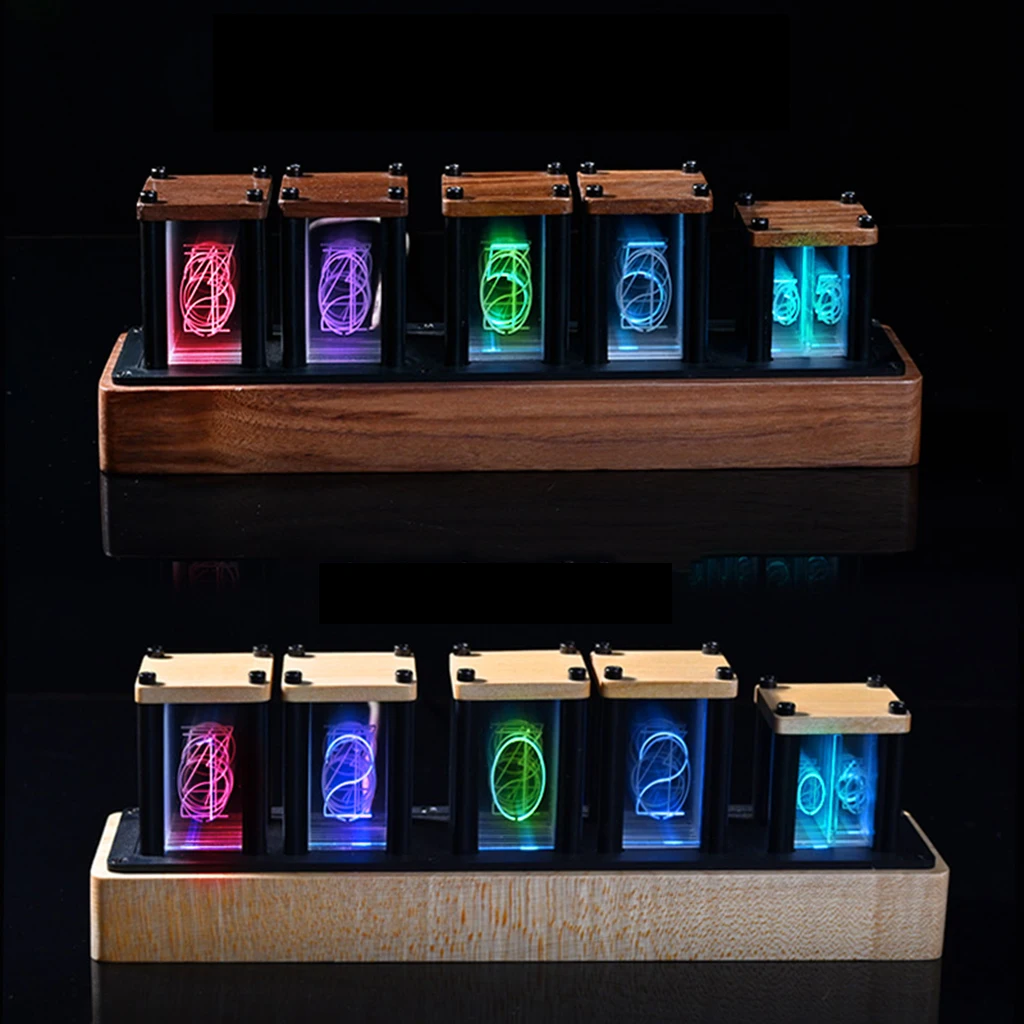 6 Bit Nixie Tubes Clock Retro Desk RGB LED Clock Visual Effects Wooden Stand