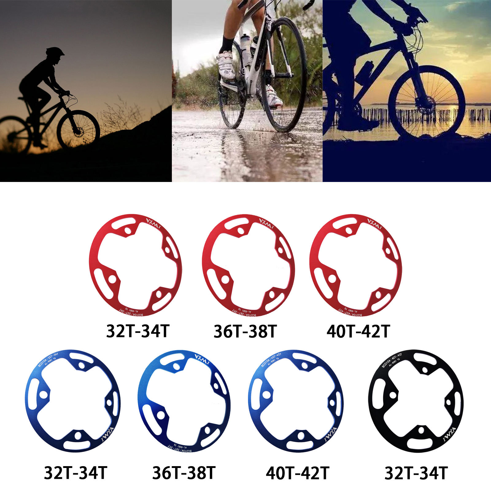 Mountain Bike Chainring Guard 104 BCD Aluminum Alloy Chain Ring Protector Cover for 32~34T 36~38T 40~42T Chainring Sprockets