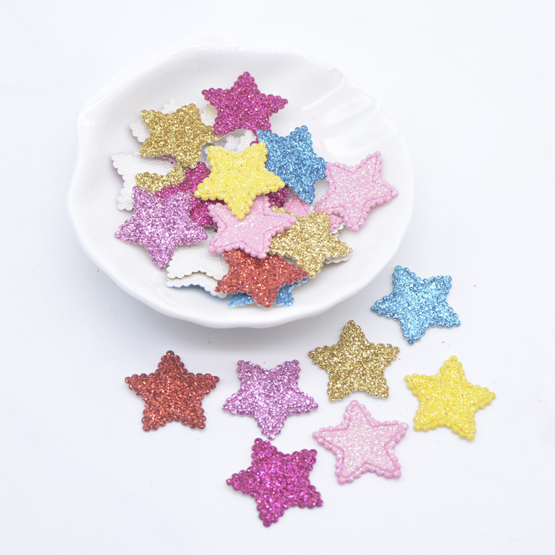 100 Stück 20 mm gemischte Glitzer-Leder-Sternform-Applikationen für DIY-Kleidung, Basteln, Nähzubehör, Kopfbedeckung, Hut, Dekor-Zubehör – Detail 1