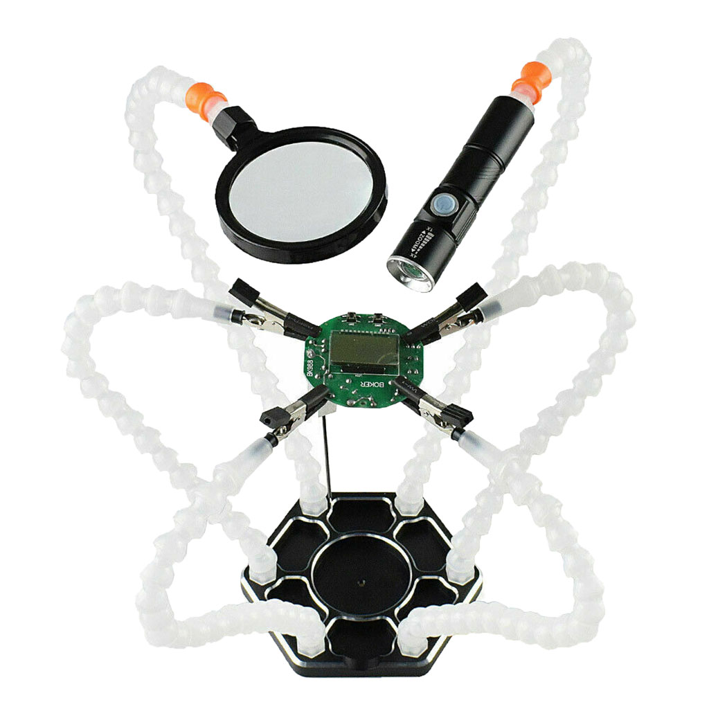 Flexible Arm LED Magnifier Soldering Stand Desk Clamp Third Helping Hand Tool