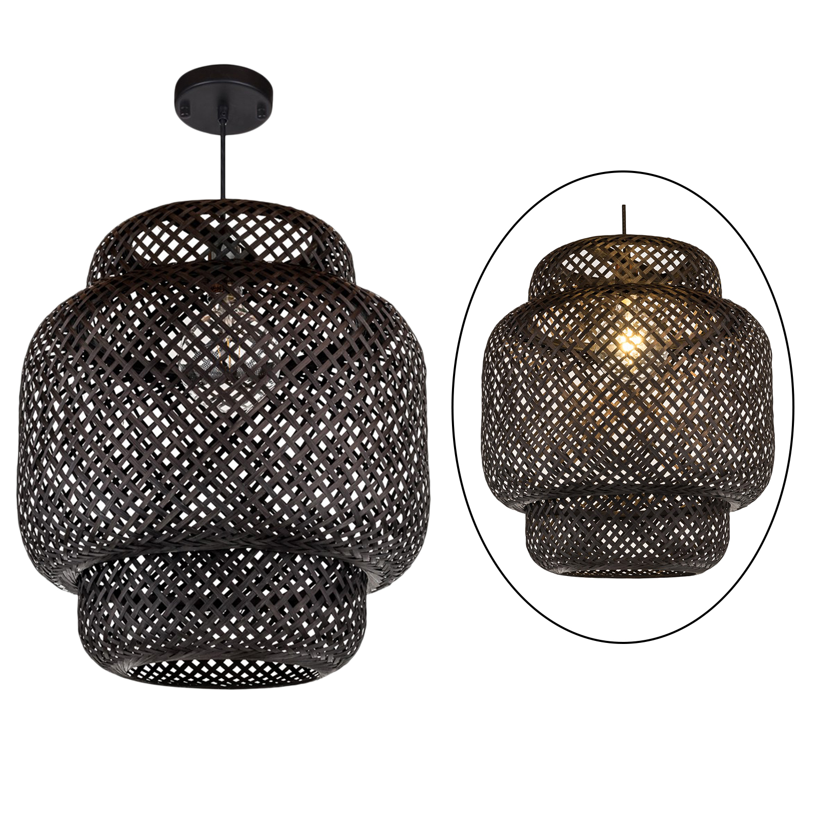 Modern Pendant Lights Cover Hand Woven Rattan Hanging Pendant Lamps Shade Restaurant Kitchen Fixture Industrial Lighting Decor