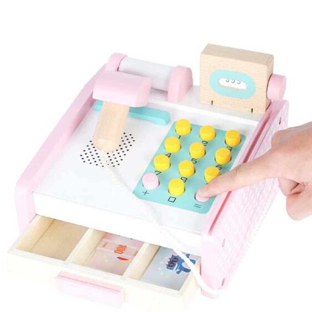 Wooden Cashier Toy Cash Register Play Set, Role Play Set for Children