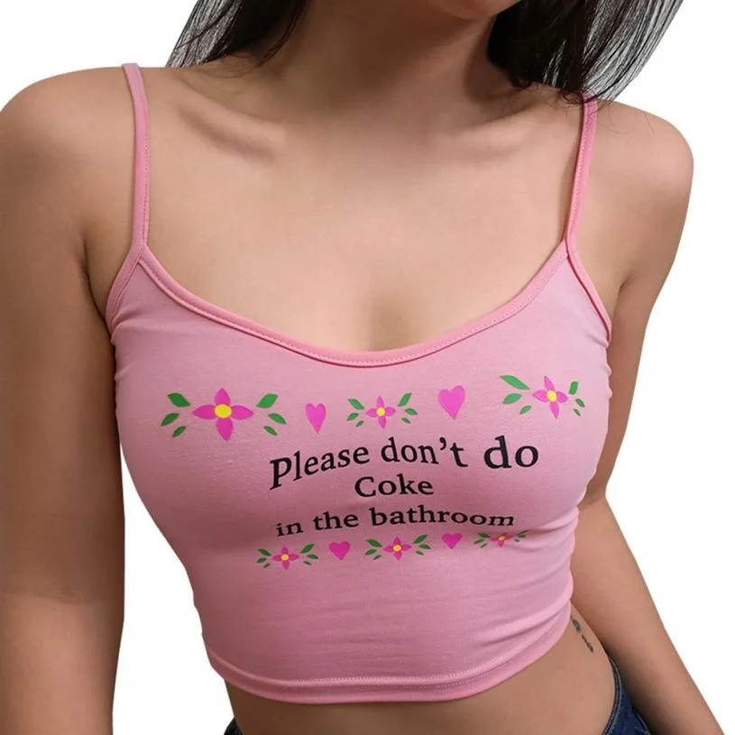 Sexy Fashion Vest Do Not Do Coke In The Bathroom Crop Tops Womens Casual Tank Tops Letter Print Vest Halter Camisole gym bra