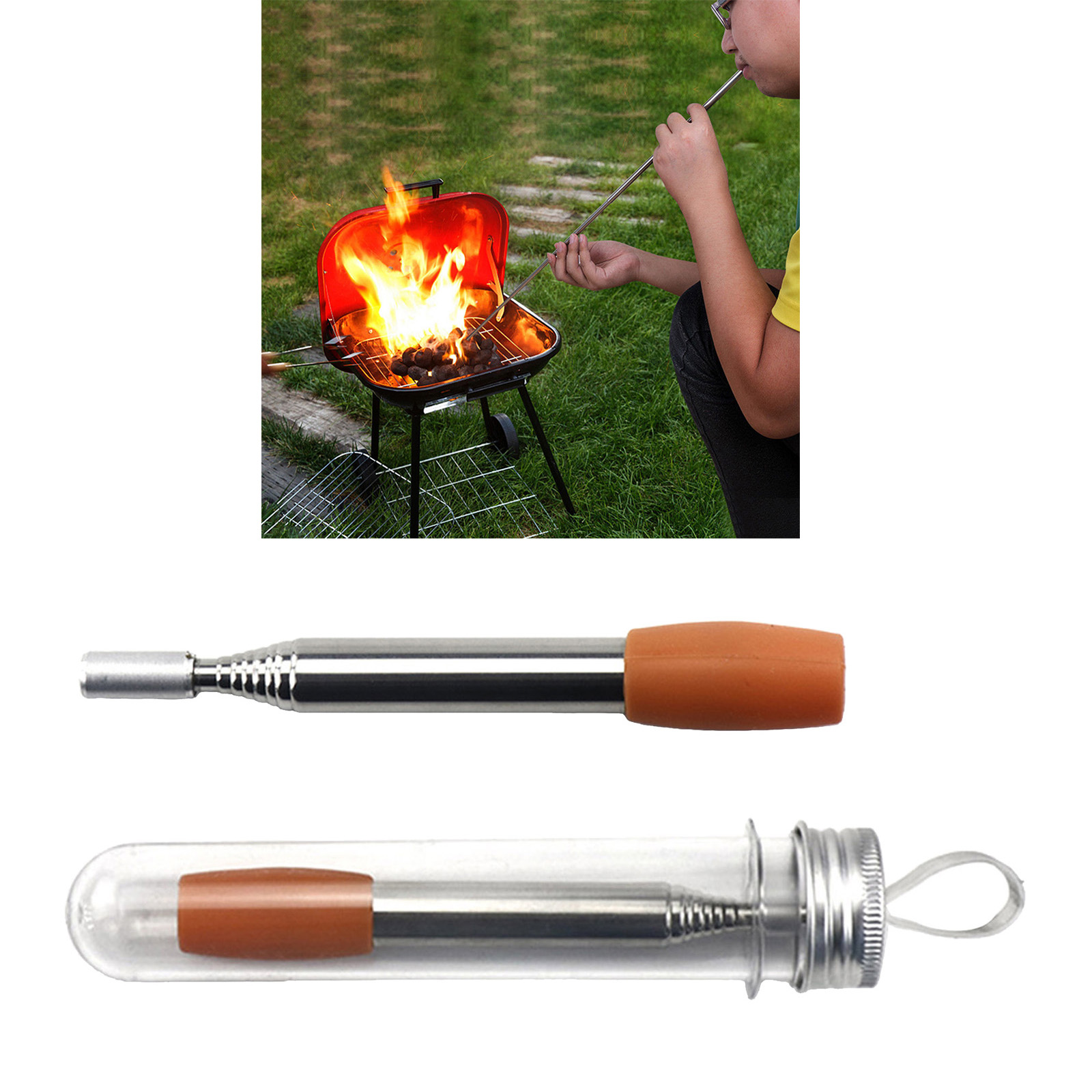 Pocket-Size Folding Stainless Steel Fire Blower Campfire Tool Outdoor Retractable Fire Bellow Portable Camping Traveling