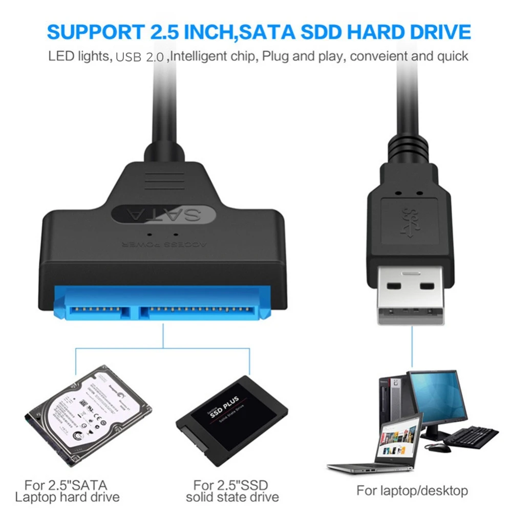 USB 3.0/2.0 High-Speed SATA Cable for External Hard Drive - 2.5 HDD SSD Hard Drive Adapter (22cm/35cm/50cm) Description Image.This Product Can Be Found With The Tag Names Cable, Computer Cables Connecting, Computer Peripherals, PC Hardware Cables Adapters
