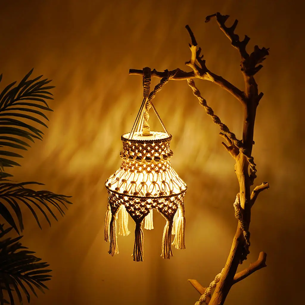 Handwoven Macrame Ceiling Lamp Shade Boho Pendant Light Shade for Bedroom